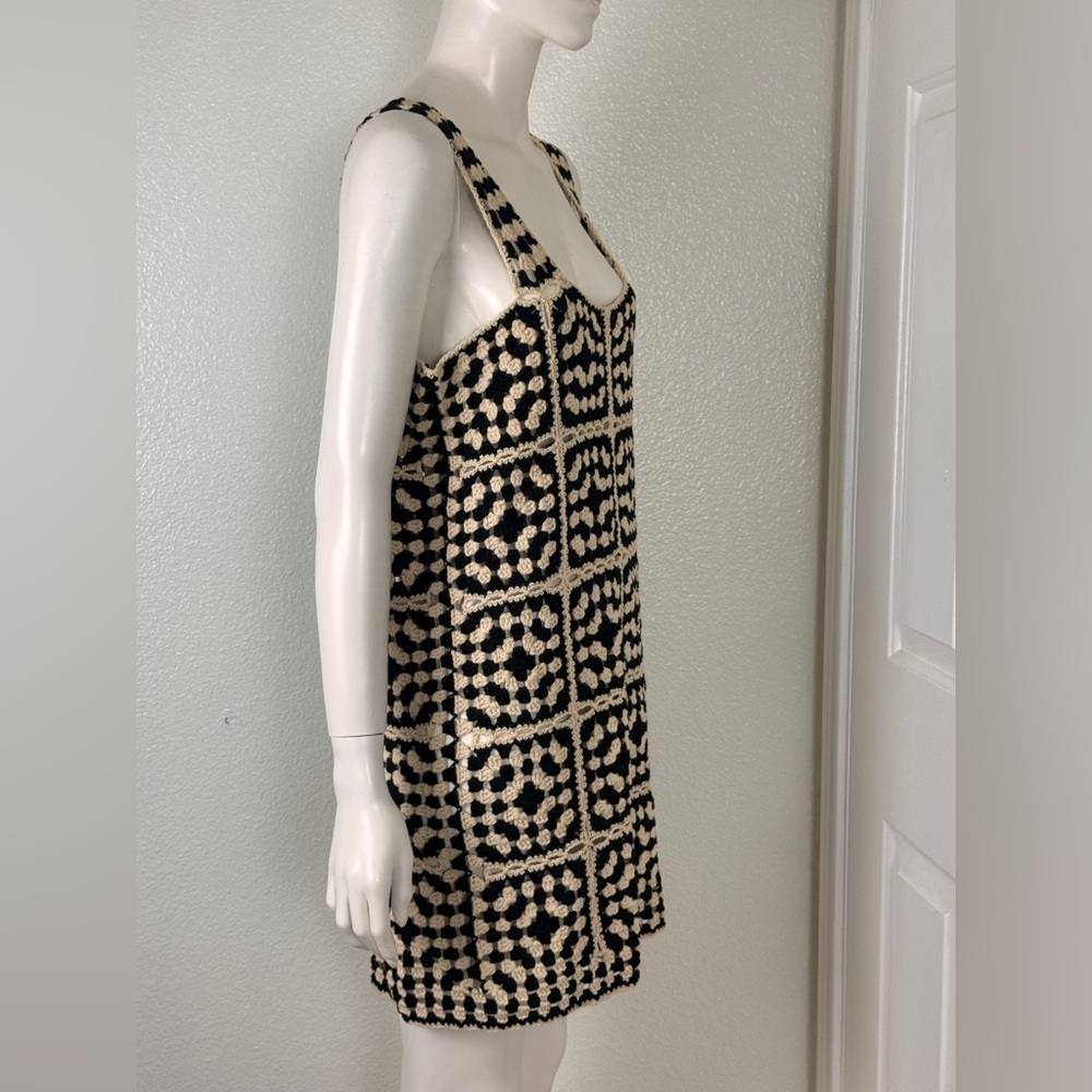 VICI Solana Patchwork Crochet Mini Cover Up Dress Black Ivory Sz X-Large E25 - Picture 10 of 15
